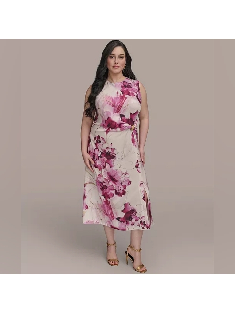 Donna Karan Ribbed Knot Printed Midi A-Line Dress Plus sz 18W Cocktail Formal